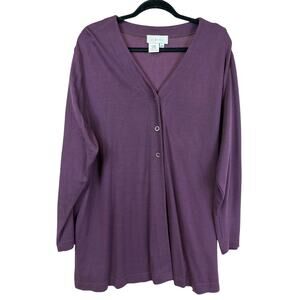 Vintage J. Jill Purple Long Button Up Cardigan Jacket Size 2X Made USA